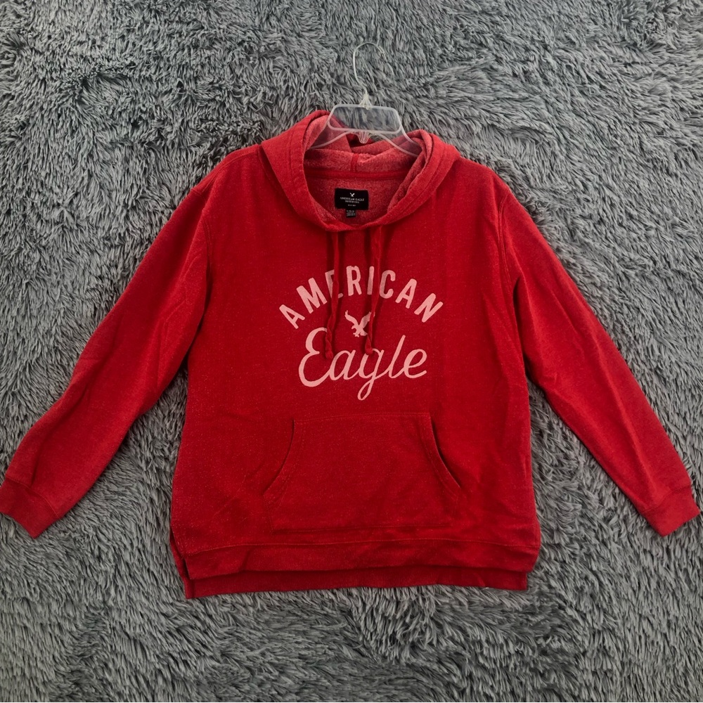 American Eagle Hoodie Womens Large Red Logo Spellout Cozy Soft Like New